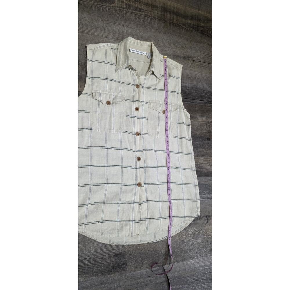 Paris Sport Club Women's Button Down Tank Linen And Cotton Blend Plaid - Picture 7 of 8